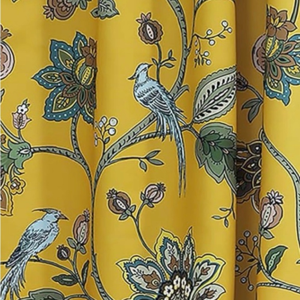 Botanical Print Yellow Window Curtains - Floral Drapes - Picture 5 of 7